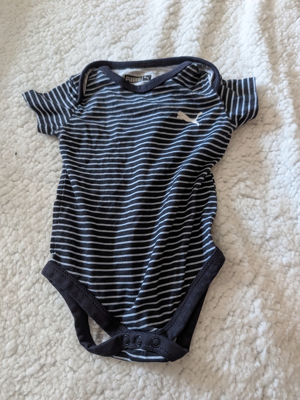 Puma Navy and White Striped Baby One-Piece Bodysuit